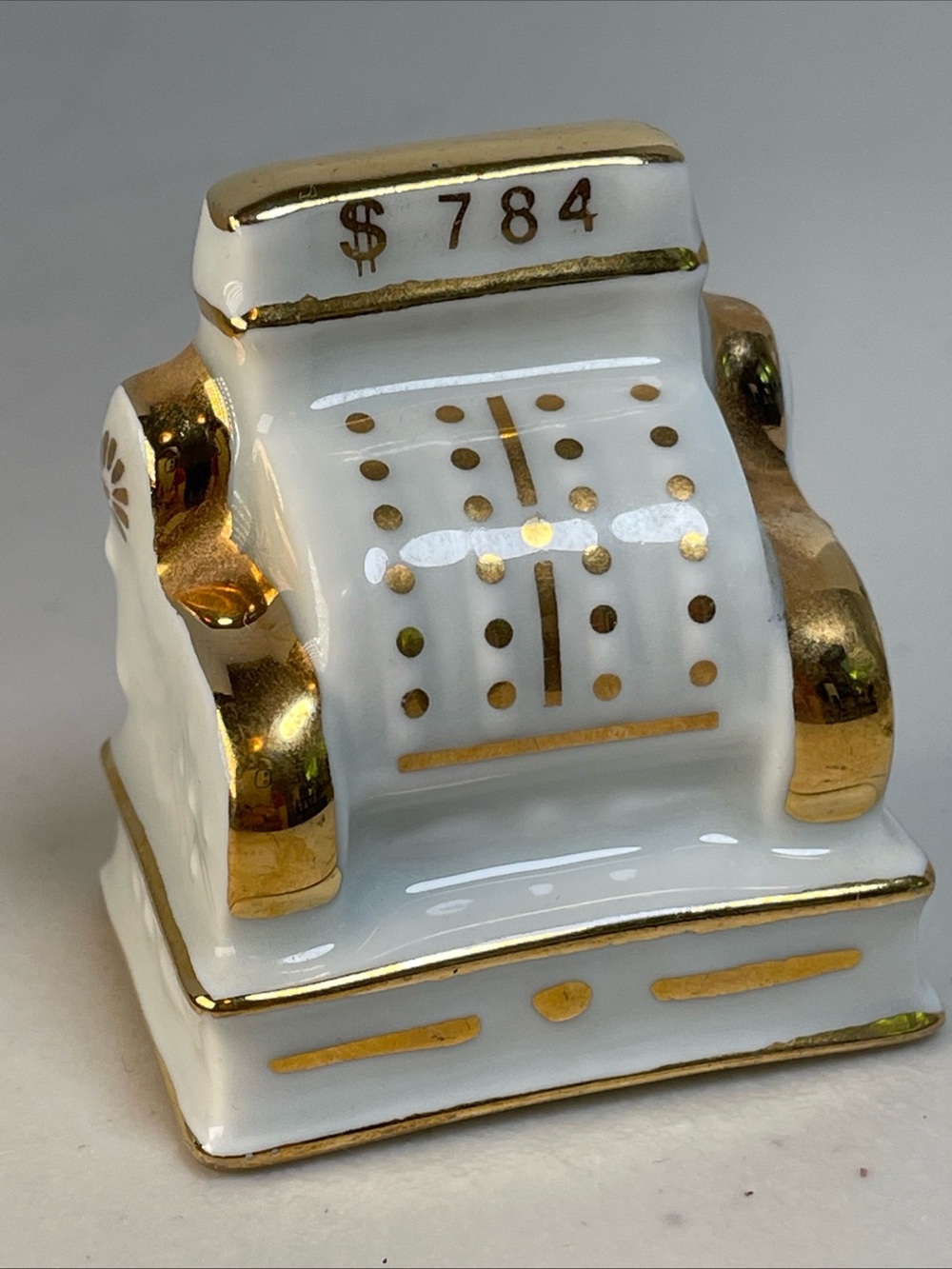 Vintage Limoges White Gold Trim Cash Register Miniature Figure